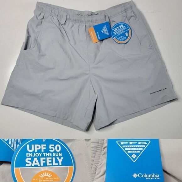 NEW COLUMBIA PFG MEN'S GRAY MESH LINED SWIM OUTDOOR FISHING SHORTS L LARGE NWT - Picture 1 of 12